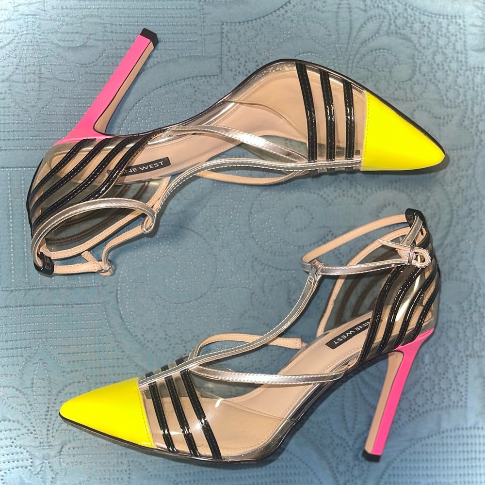 Nine West Black and Yellow Strappy Heels